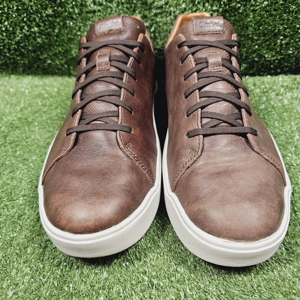 OluKai Lae'ahi Li Ili Brown Leather Drop Heel Casual Sneakers Mens Size 11.5